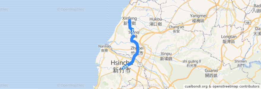 Mapa del recorrido 5606 新竹→新庄子(經新豐) de la línea  en 中華民國12浬領海外界線.