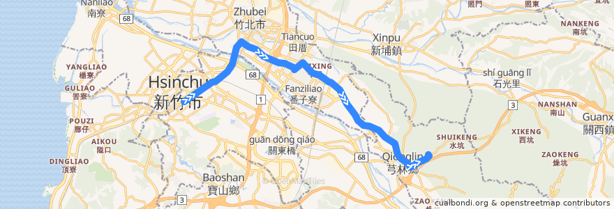 Mapa del recorrido 5615 新竹→大華科大(經芎林) de la línea  en 中華民國12浬領海外界線.