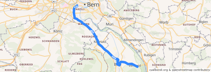 Mapa del recorrido Bus M5: Bern Bahnhof => Wabern => Belp de la línea  en Verwaltungskreis Bern-Mittelland.