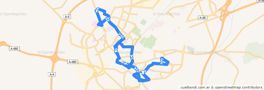 Mapa del recorrido Línea Bus 10 La Canaleja - Hospital de la línea  en Jerez de la Frontera.