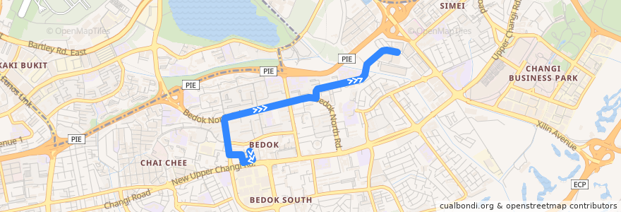 Mapa del recorrido Svc 17A (Bedok Interchange => SBST Bedok Bus Park) de la línea  en 东南区.