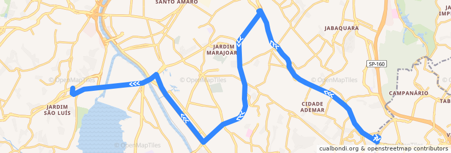 Mapa del recorrido 5129-10 Terminal Guarapiranga de la línea  en São Paulo.