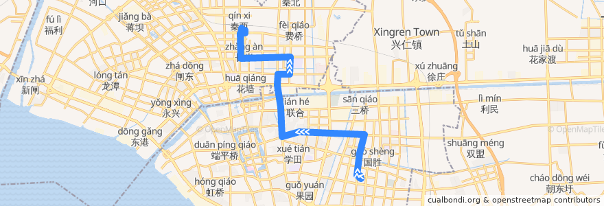 Mapa del recorrido 44路: 东站公交回车场 => 火车站 de la línea  en 崇川区.