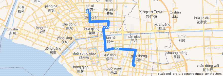 Mapa del recorrido 44路: 火车站 => 东站公交回车场 de la línea  en 崇川区.