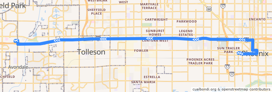 Mapa del recorrido bus 562 Express IB de la línea  en Maricopa County.