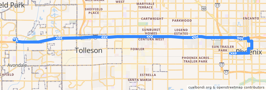 Mapa del recorrido bus 562 Express OB de la línea  en Maricopa County.