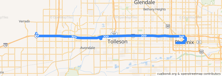 Mapa del recorrido bus 563 Express OB de la línea  en Maricopa County.