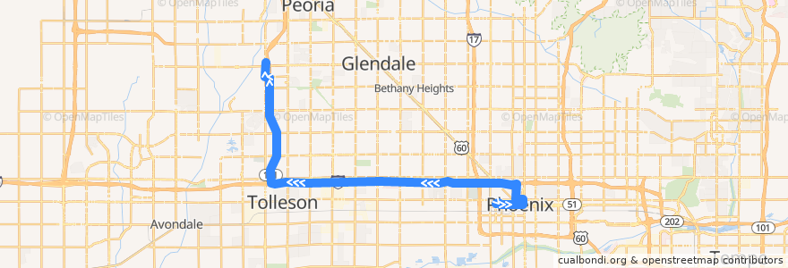 Mapa del recorrido bus 573 Express IB de la línea  en Phoenix.