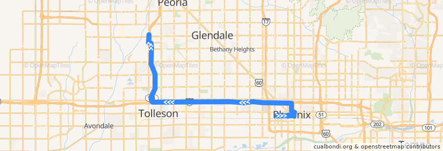 Mapa del recorrido bus 573 Express OB de la línea  en Phoenix.