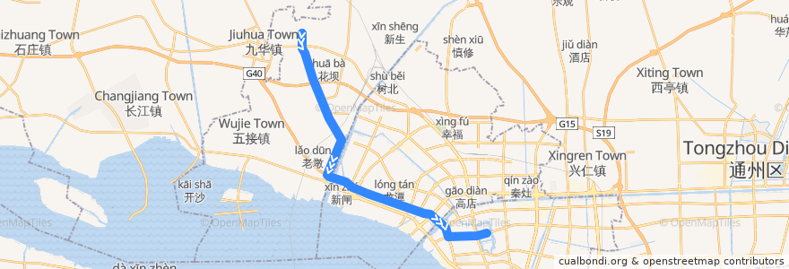 Mapa del recorrido 602路: 新坝 => 钟楼广场 de la línea  en Nantong.