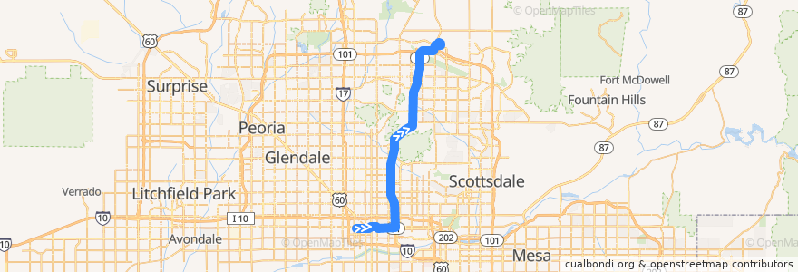 Mapa del recorrido bus SR 51 Rapid IB de la línea  en Phoenix.