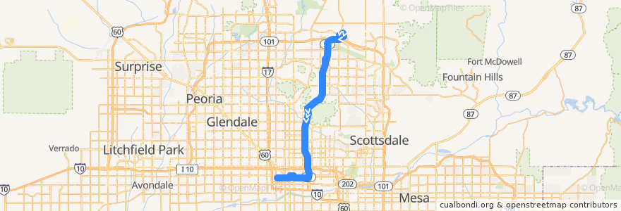 Mapa del recorrido bus SR 51 Rapid OB de la línea  en Phoenix.
