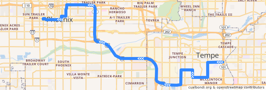 Mapa del recorrido bus 520 Express IB de la línea  en Maricopa County.