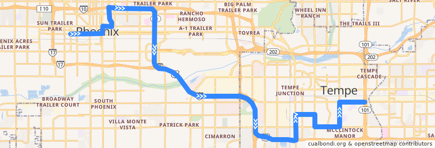Mapa del recorrido bus 520 Express OB de la línea  en Maricopa County.