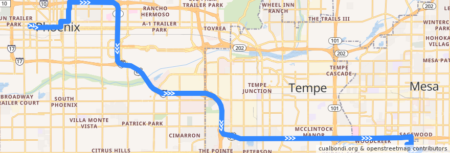 Mapa del recorrido bus 531 Express IB de la línea  en Maricopa County.