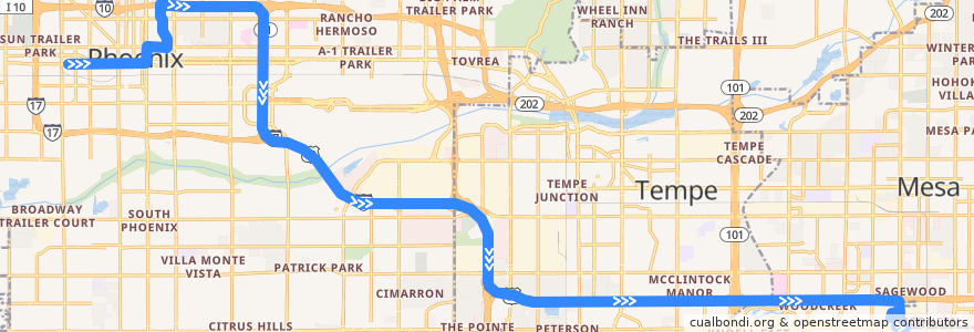 Mapa del recorrido bus 531 Express OB de la línea  en Maricopa County.