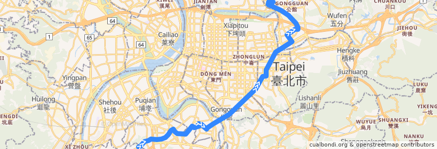 Mapa del recorrido 臺北市 950 中和-內湖科學園區(往程) de la línea  en 新北市.