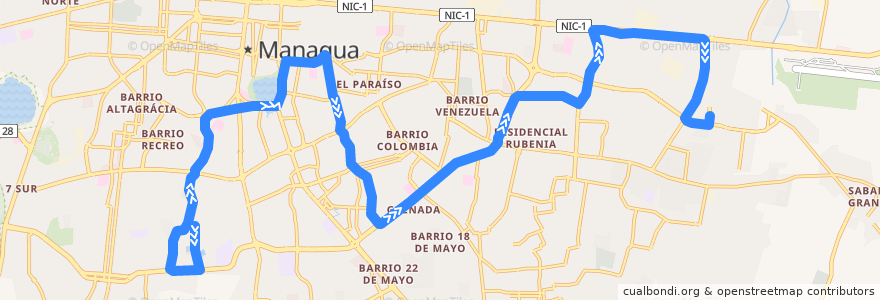 Mapa del recorrido Ruta 104: Hialeah -> Mercado Mayoreo de la línea  en Managua.