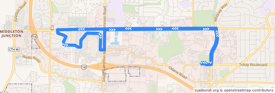 Mapa del recorrido Metro Route 67 de la línea  en Madison.