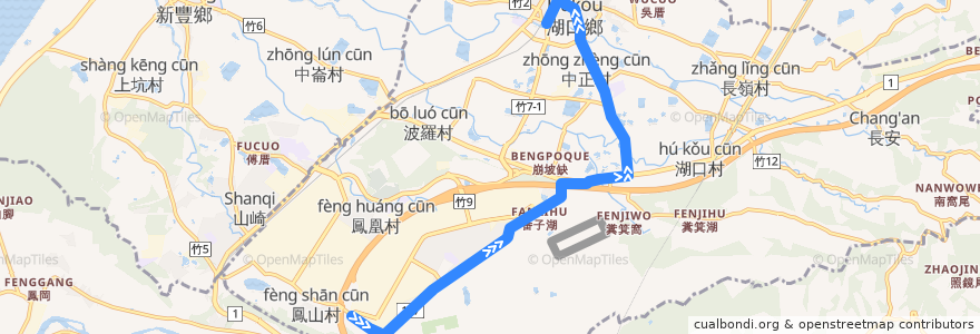 Mapa del recorrido 5613 湖口→榮民講習所(經鳳山村) de la línea  en Hukou.