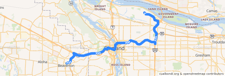 Mapa del recorrido MAX Red Line: Beaverton Transit Center => Portland International Airport de la línea  en 오리건.