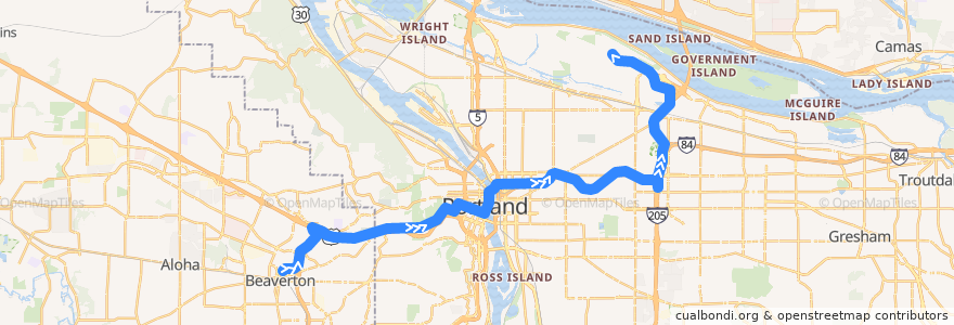 Mapa del recorrido MAX Red Line: Beaverton Transit Center => Portland International Airport de la línea  en Oregon.