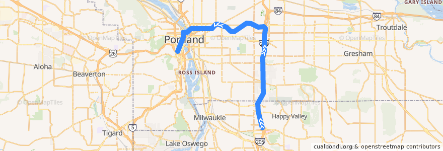 Mapa del recorrido MAX Green Line: Clackamas Town Center => Portland de la línea  en Portland.