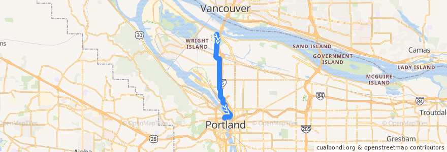 Mapa del recorrido MAX Yellow Line: Expo Center => Portland de la línea  en Portland.