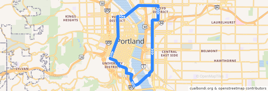 Mapa del recorrido Streetcar A: Portland (Clockwise) de la línea  en Portland.