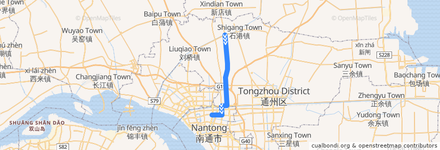 Mapa del recorrido 608路: 石港公安分局 => 校西公交停车场 de la línea  en Nantong.