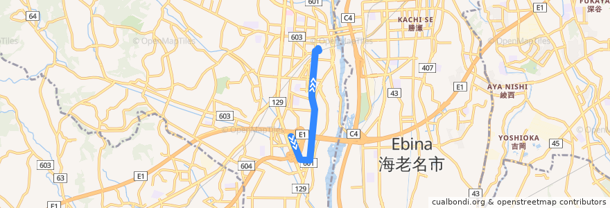 Mapa del recorrido 厚105 各停 厚木バスセンター行き de la línea  en 厚木市.