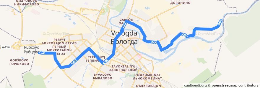 Mapa del recorrido Автобус №14: с/о Розочка - ВПЗ de la línea  en городской округ Вологда.