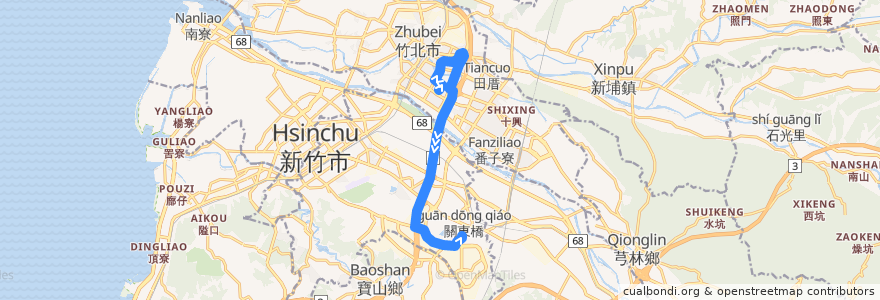 Mapa del recorrido 新竹縣快捷公車1號(新竹縣政府→新竹科學園區) de la línea  en 中華民國12浬領海外界線.