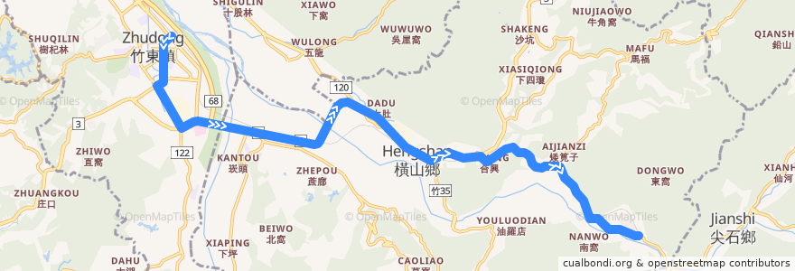 Mapa del recorrido 新竹縣快捷公車6號(竹東火車站→內灣) de la línea  en Comté de Hsinchu.