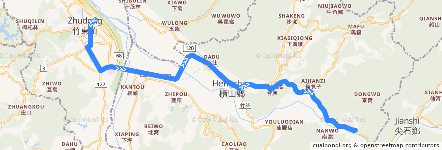 Mapa del recorrido 新竹縣快捷公車6號(內灣→竹東火車站) de la línea  en Hsinchu County.