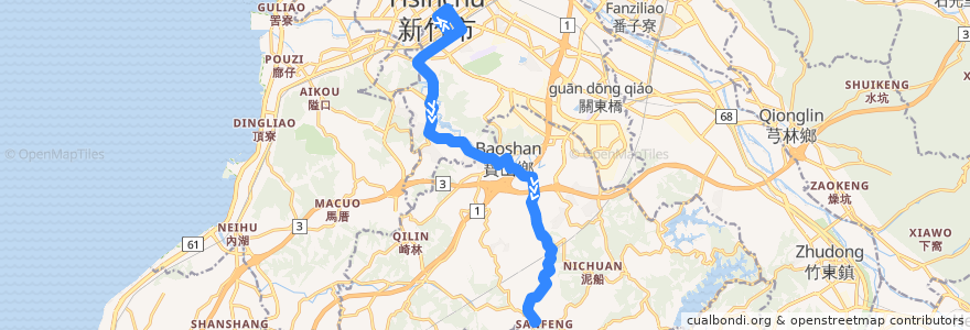 Mapa del recorrido 5602 新竹→三峰(經雙溪) de la línea  en 中華民國12浬領海外界線.