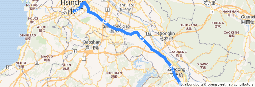 Mapa del recorrido 5608 新竹→下公館(經關東橋) de la línea  en 中華民國12浬領海外界線.