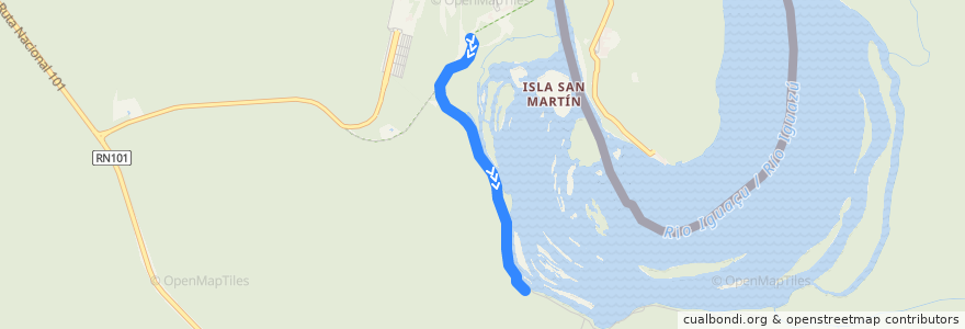 Mapa del recorrido Tren Ecológico: Est. Cataratas → Est. Garganta del Diablo de la línea  en Municipio de Puerto Iguazú.