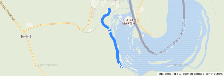 Mapa del recorrido Tren Ecológico: Est. Garganta del Diablo → Est. Cataratas de la línea  en Municipio de Puerto Iguazú.