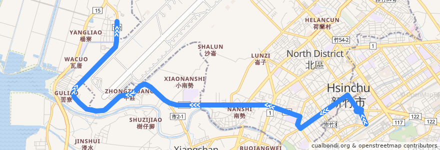 Mapa del recorrido 11 火車站→順天宮 de la línea  en Hsinchu.