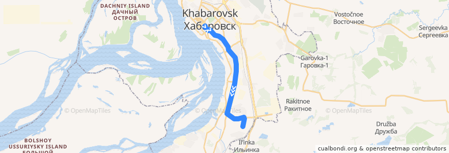Mapa del recorrido Автобус 25: Уссурийский бульвар - Автопарк de la línea  en 伯力市.