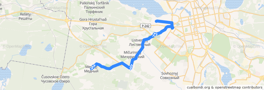 Mapa del recorrido Автобус 85. Посёлок Медный - Радиотехникум de la línea  en городской округ Екатеринбург.