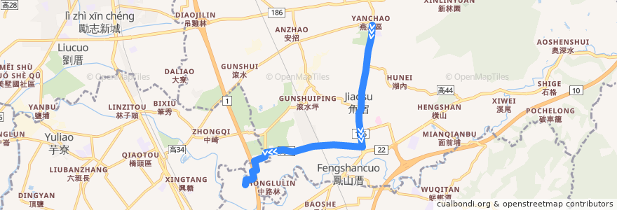 Mapa del recorrido 紅58(延駛燕巢區公所_返程) de la línea  en 옌차오구.