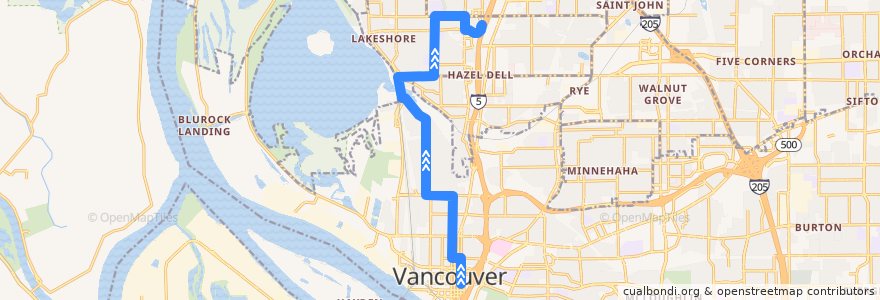 Mapa del recorrido Bus 2: Vancouver City Center => 99th Street Transit Center de la línea  en Clark County.