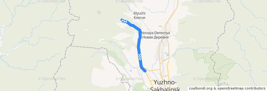 Mapa del recorrido Поезд № 6002: Новодеревенская — Дальнее de la línea  en городской округ Южно-Сахалинск.