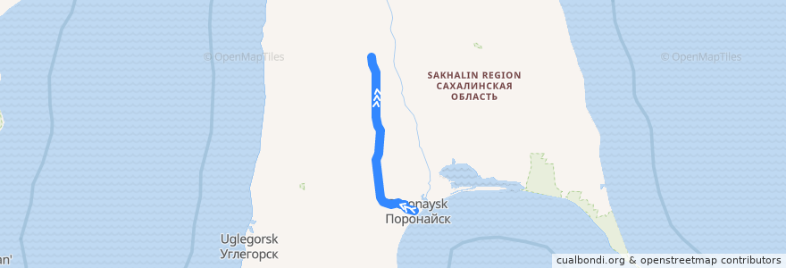 Mapa del recorrido Поезд № 6301: Поронайск — Победино de la línea  en Сахалинская область.