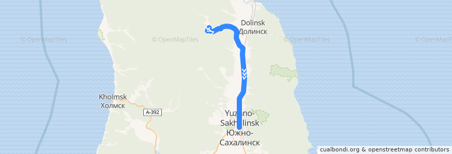 Mapa del recorrido Поезд № 6122: Быков — Южно-Сахалинск de la línea  en Sakhalin Oblast.