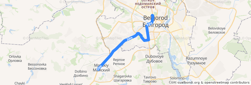 Mapa del recorrido 15 Майский - Стадион de la línea  en Белгородский район.