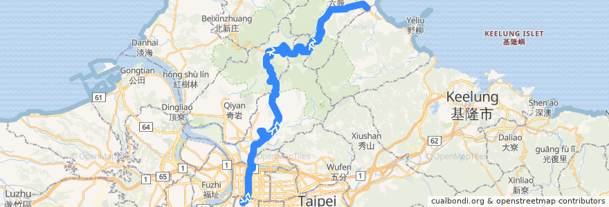 Mapa del recorrido 1717 臺北-陽明山-金山(往程) de la línea  en New Taipei.