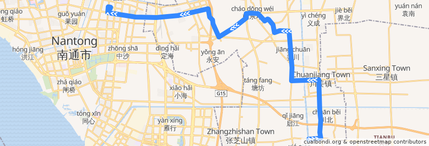 Mapa del recorrido 613路: 川港大桥 => 客运东站回车场 de la línea  en Тунчжоу.